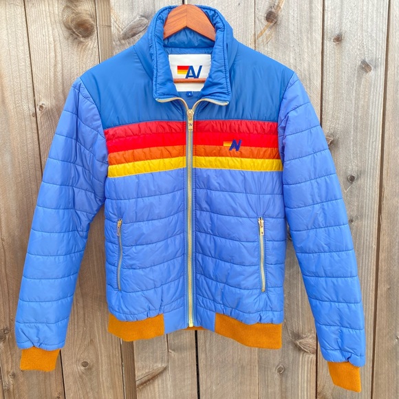 Aviator Nation 4-Stripe Cobalt Puffer Jacket - Picture 1 of 6